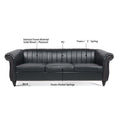 83.46'' Black Pu Rolled Arm Chesterfield Three Seater Sofa. Black Pu