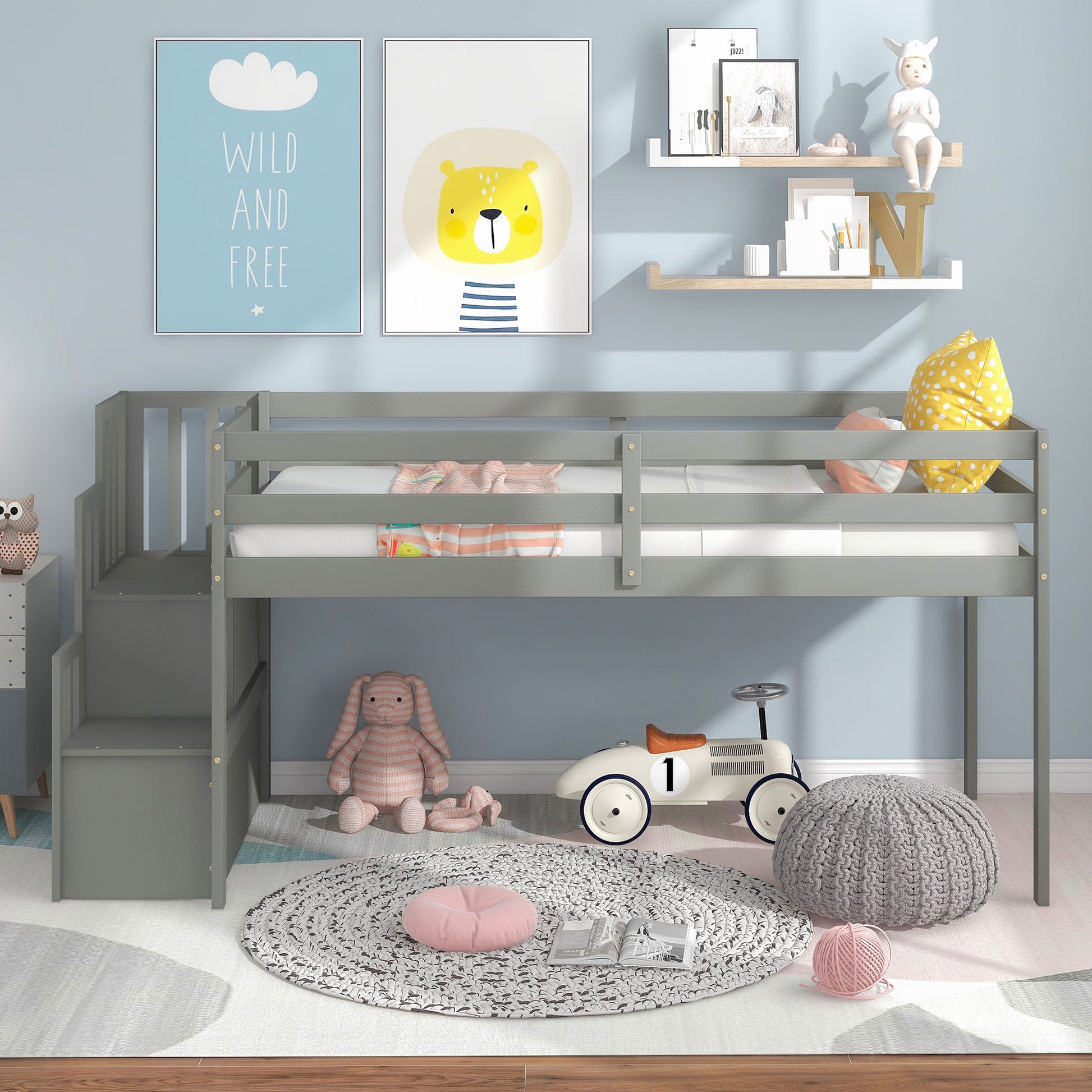 Loft Bed With Staircasegrey Grey Pine