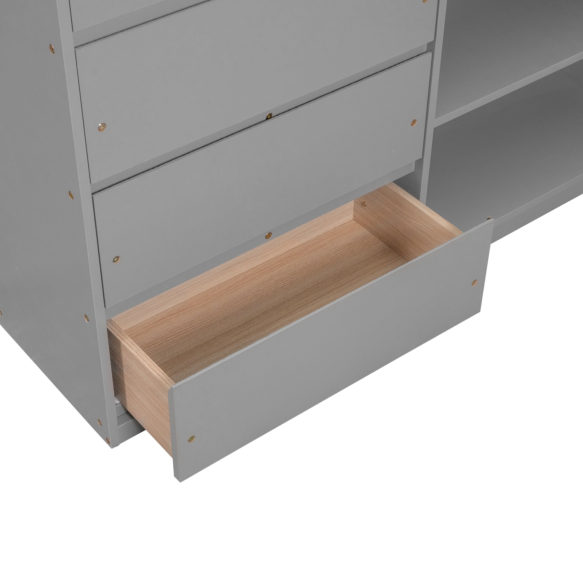 Full Over Full Bunk Bed With 4 Drawers And 3 Shelves Gray Gray Solid Wood