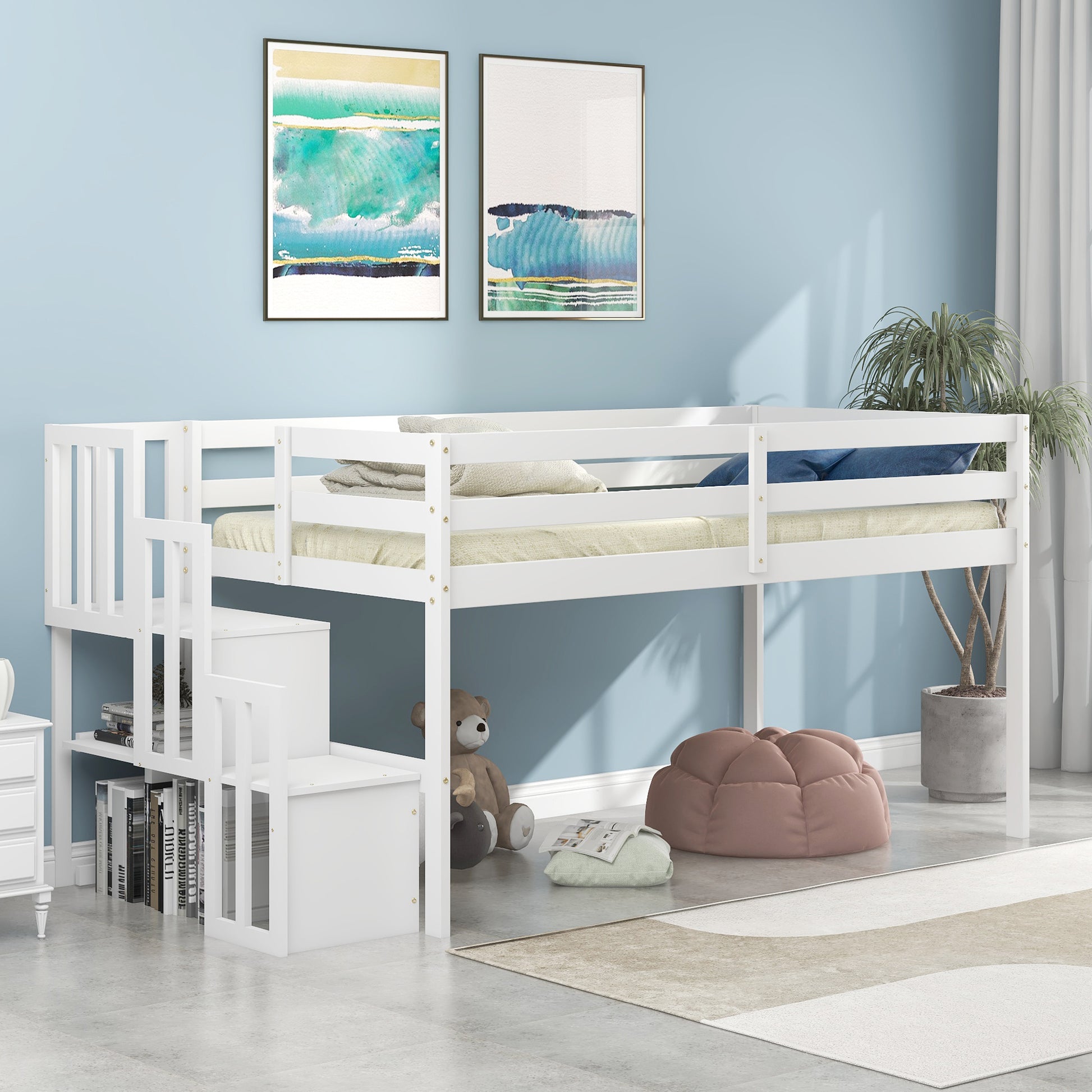 Loft Bed With Staircasewhite Twin White Pine