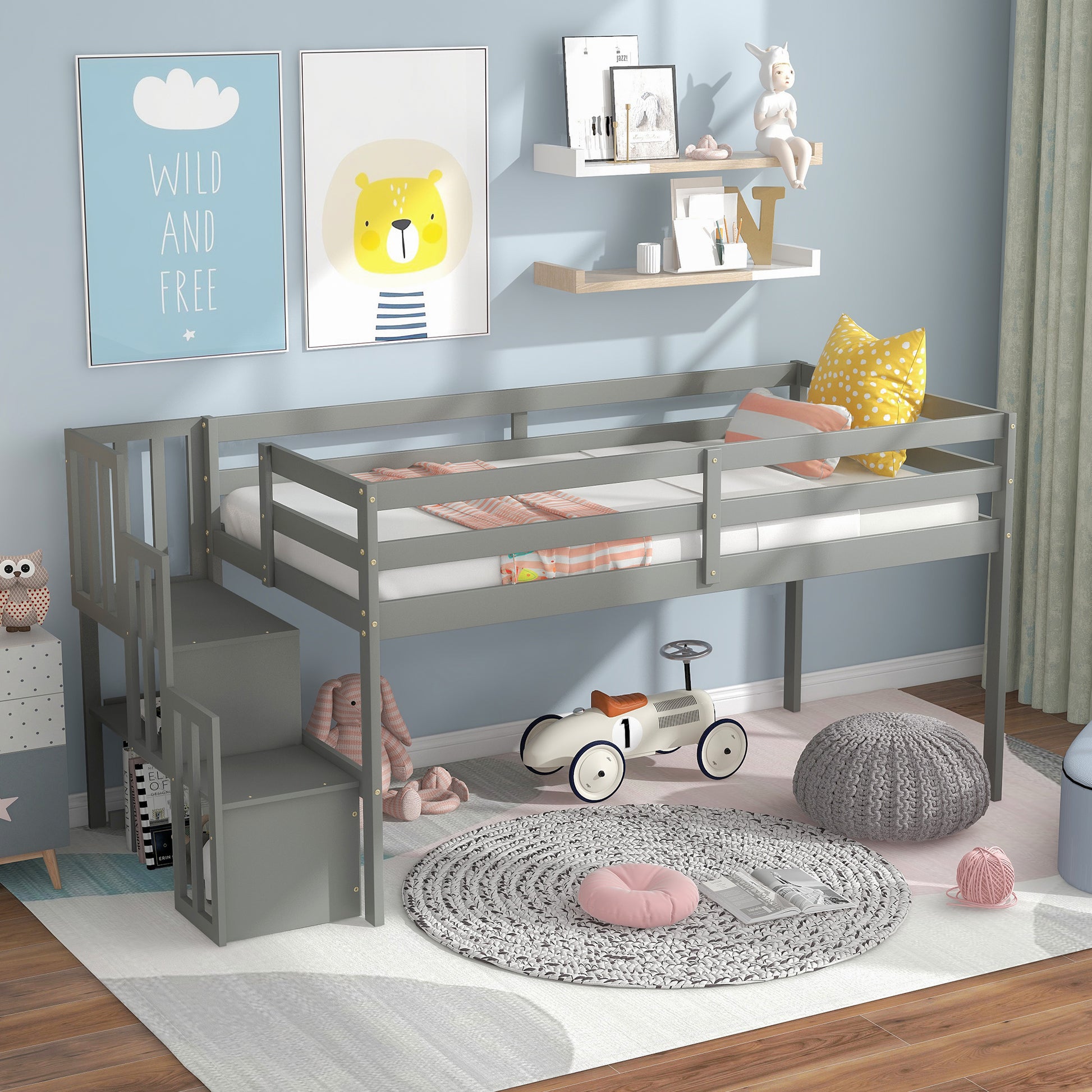 Loft Bed With Staircasegrey Grey Pine