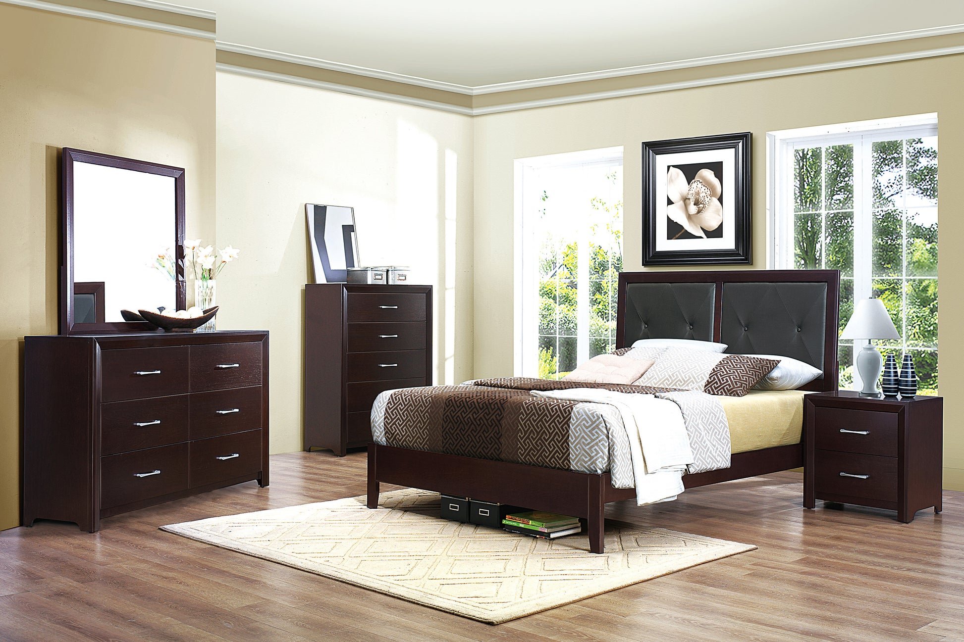 Espresso Finish 1Pc Dresser Of 6X Drawers Silver Tone Bar Pulls Contemporary Design Bedroom Furniture Espresso 5 Drawers & Above Bedroom Contemporary Wood