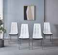 Modern Lattice Designdining Chair With Silver Metal Legs Set Of 4 Black White Leather