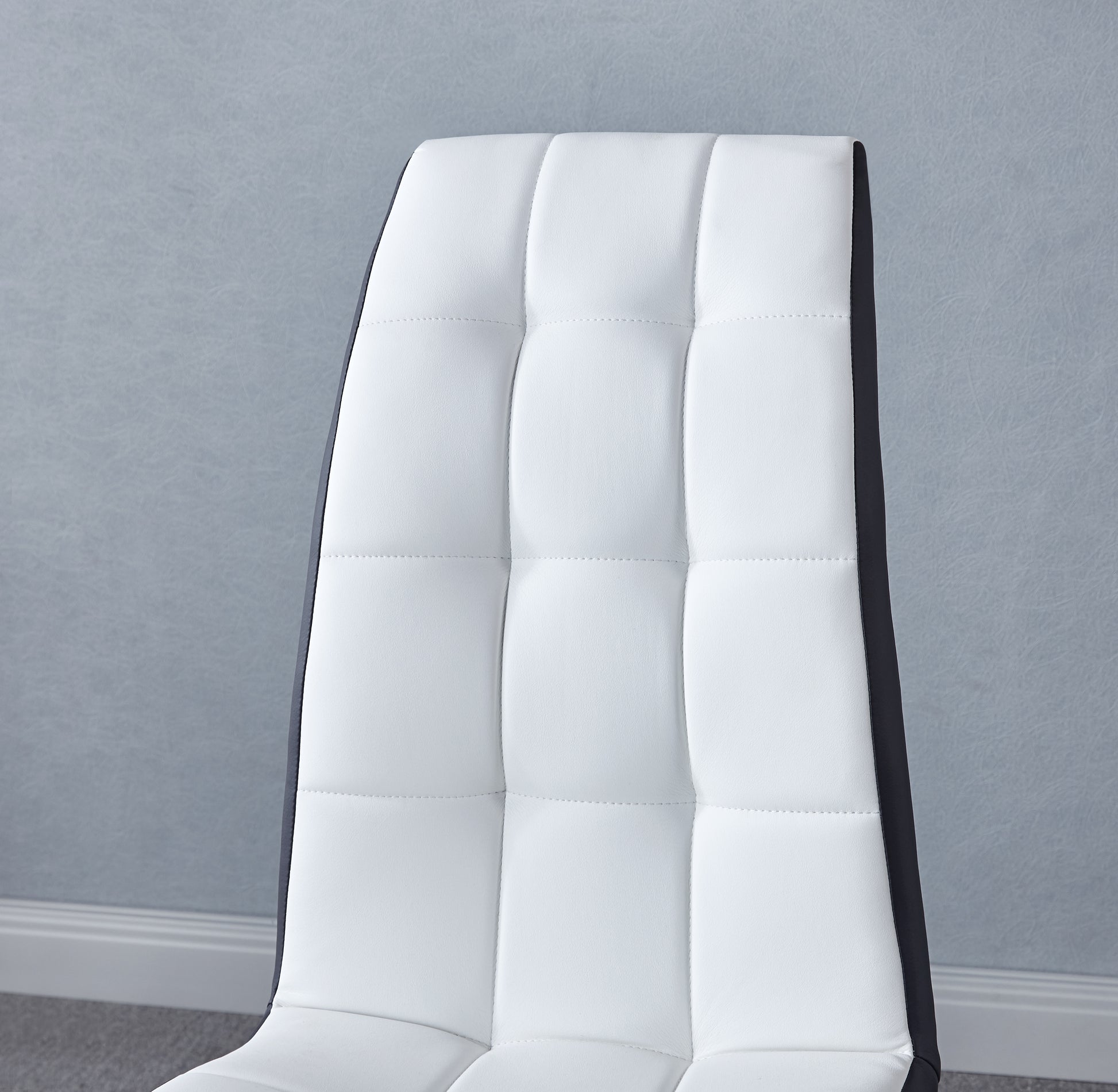 Modern Lattice Designdining Chair With Silver Metal Legs Set Of 4 Black White Leather