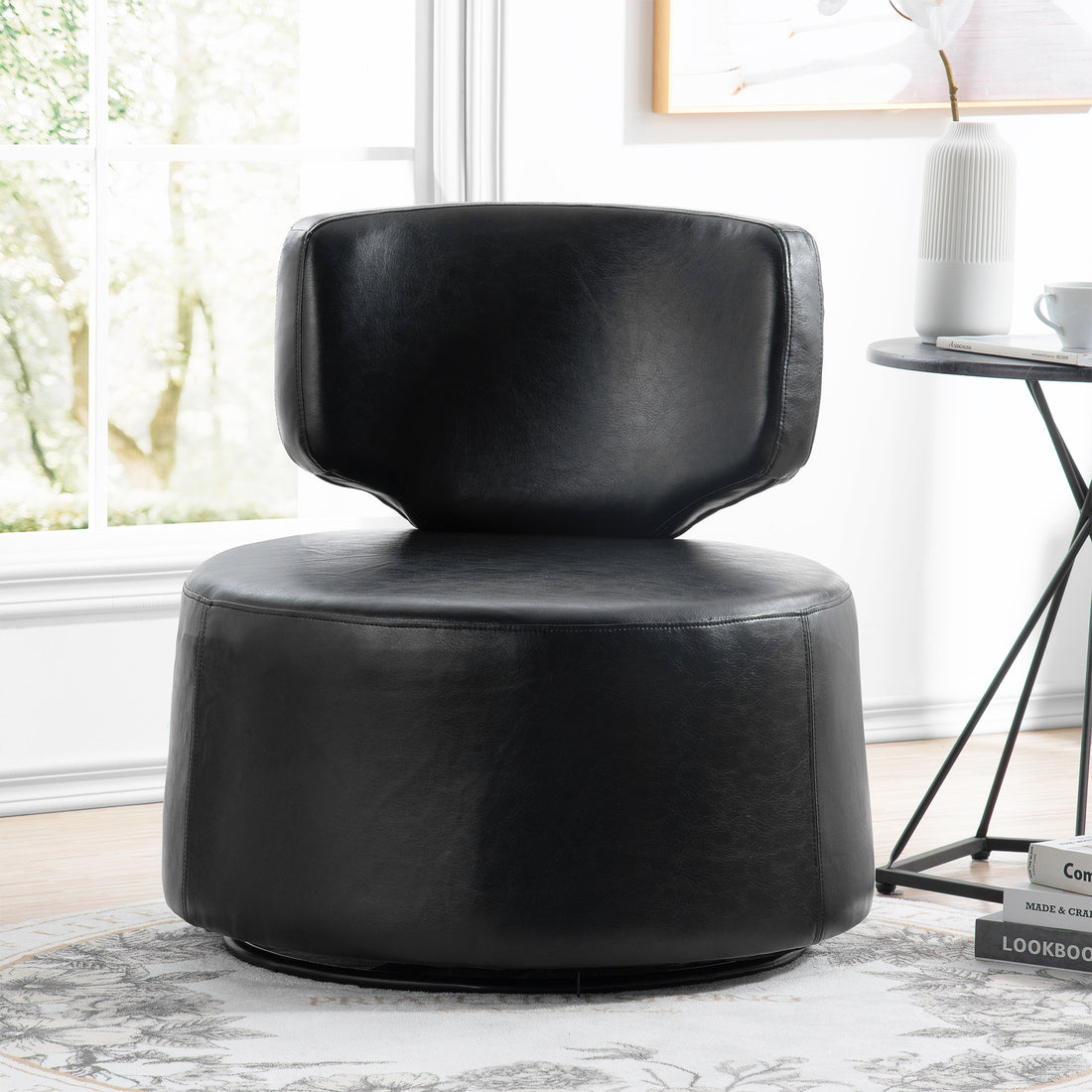 29.13" Wide Swivel Chair Black Pu Pu