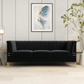 Fx P82 Bk Sofa Modern Sofa Couches For Living Room, 82.67Inches Velvet Velvet Tight Back Chesterfield Design Couch Upholstered Sofa With Metal Legs Decor Furniture For Bedroom Black Velvet 3 Seat