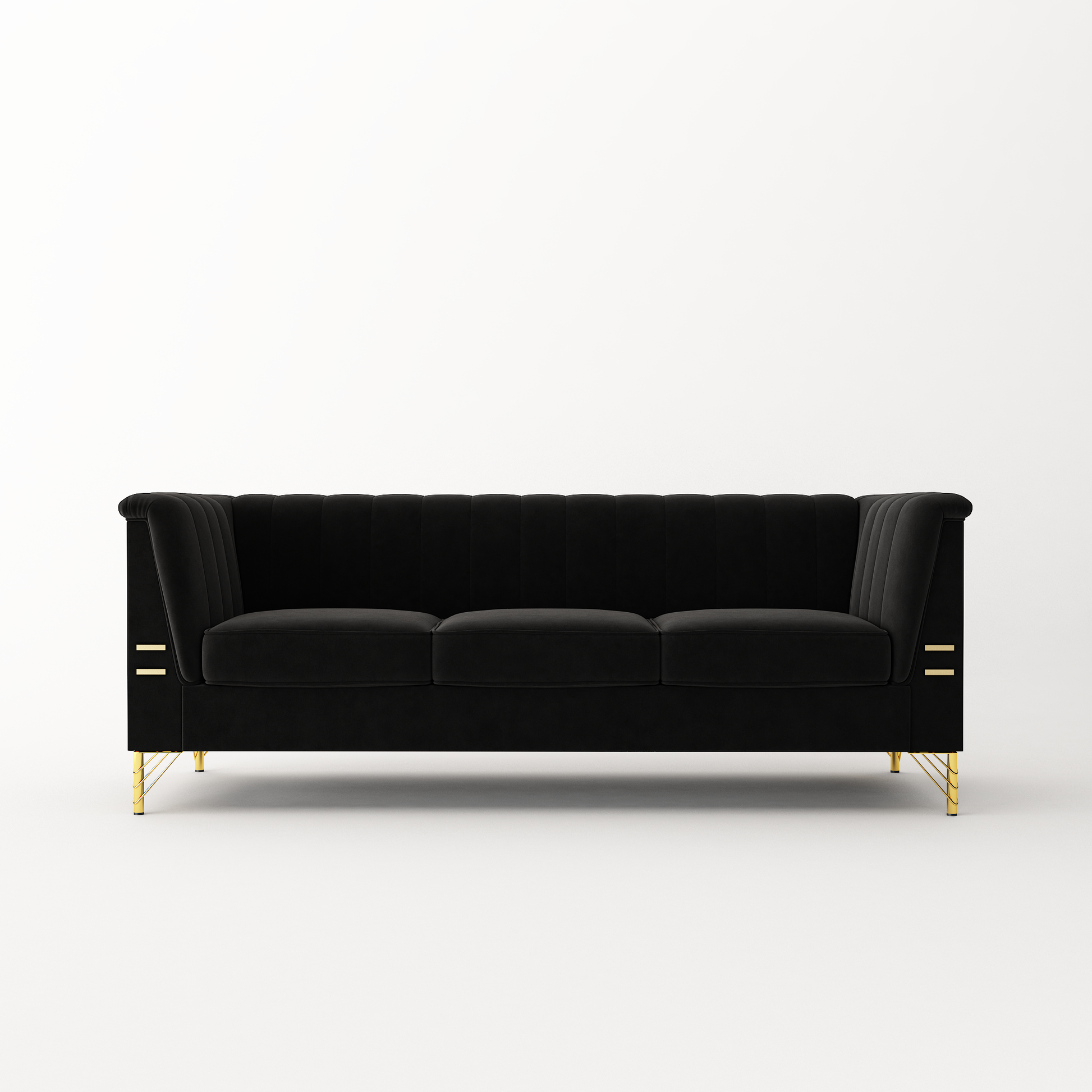 Fx P82 Bk Sofa Modern Sofa Couches For Living Room, 82.67Inches Velvet Velvet Tight Back Chesterfield Design Couch Upholstered Sofa With Metal Legs Decor Furniture For Bedroom Black Velvet 3 Seat