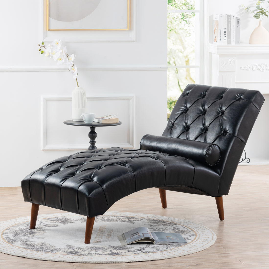 Upholstered Chaise Lounge Black Pu