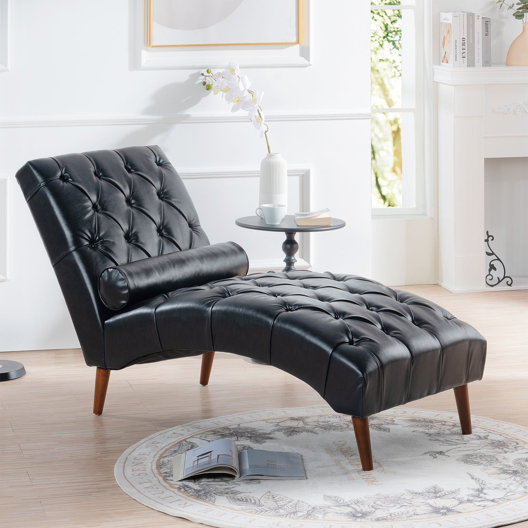 Upholstered Chaise Lounge Black Pu