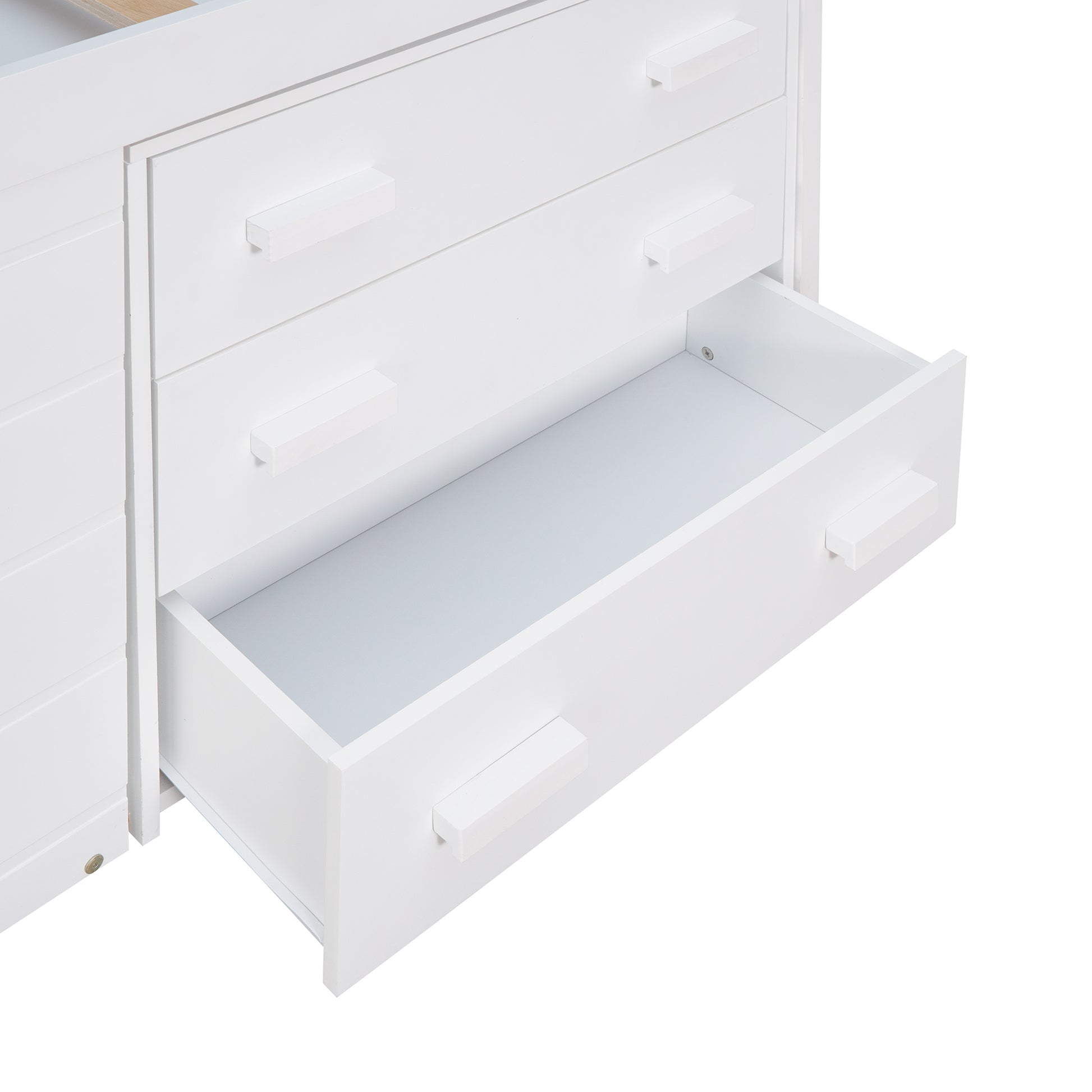 Twin Size Loft Bed With Cabinet And Shelf White Old Sku:Lp000501Aak White Solid Wood