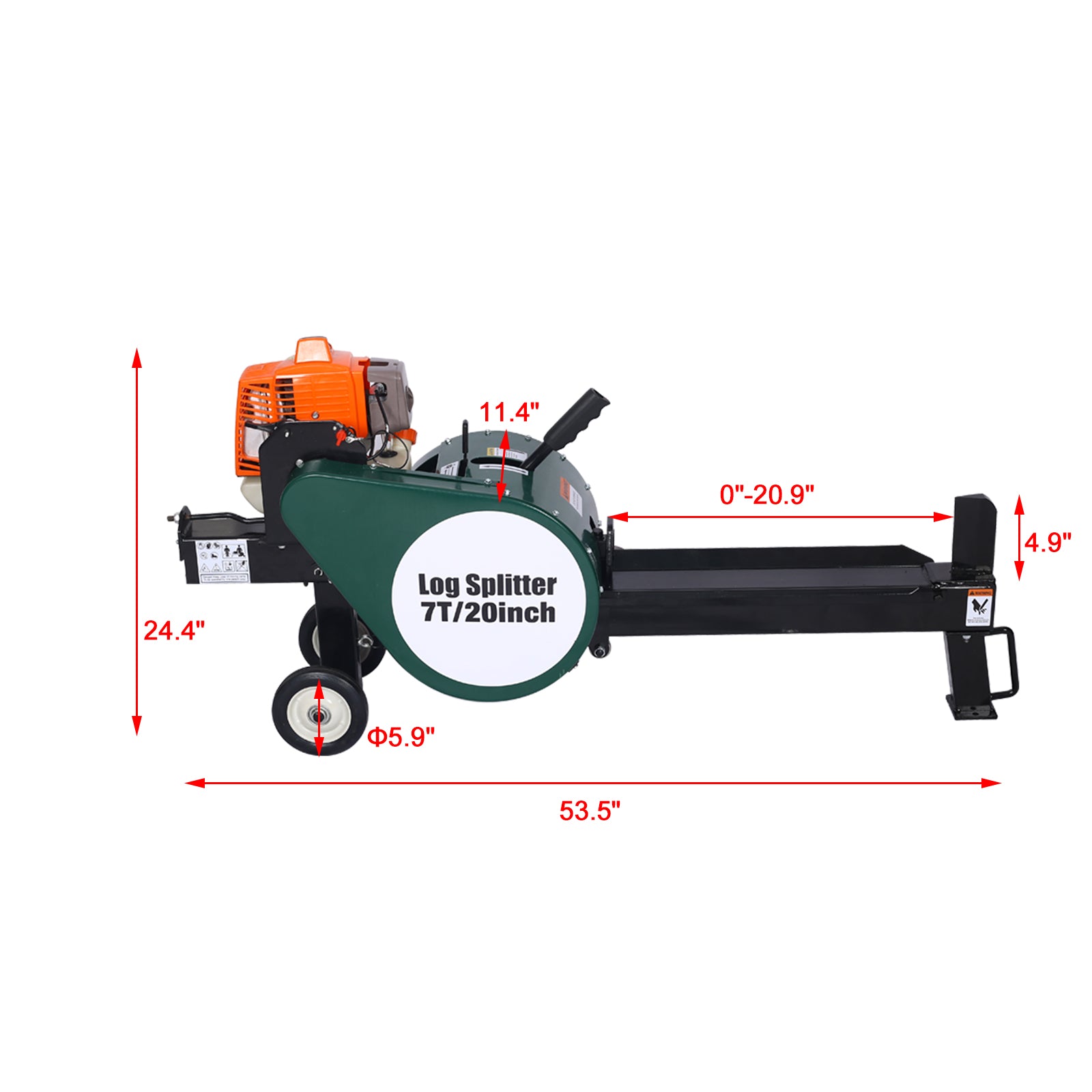 Double Flywheel Electric Log Splitter 7 Ton Compact Horizontal Gas Log Splitter With Auto Return 20In,Portable 63Cc Engine Firewood Splitting Forestry Harvesting Gray Steel