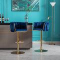 Set Of 2 Bar Stools,With Chrome Footrest And Base Swivel Height Adjustable Mechanical Lifting Velvet Golden Leg Simple Bar Stool Navy Navy Foam Fabric