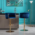 Set Of 2 Bar Stools,With Chrome Footrest And Base Swivel Height Adjustable Mechanical Lifting Velvet Golden Leg Simple Bar Stool Navy Navy Foam Fabric