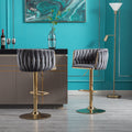 Set Of 2 Bar Stools,With Chrome Footrest And Base Swivel Height Adjustable Mechanical Lifting Velvet Golden Leg Simple Bar Stool Grey Grey Foam Fabric