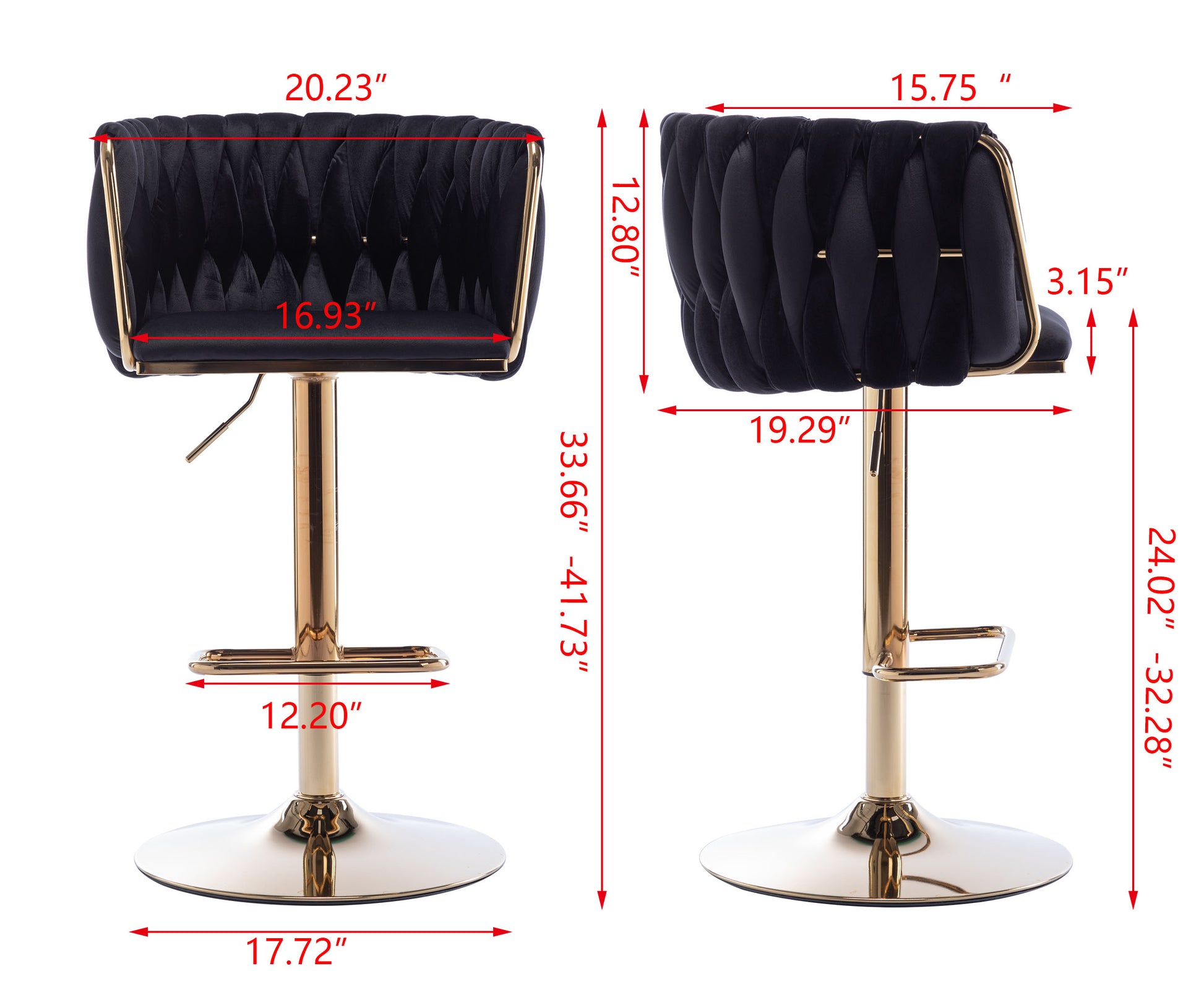 Set Of 2 Bar Stools,With Chrome Footrest And Base Swivel Height Adjustable Mechanical Lifting Velvet Golden Leg Simple Bar Stool Black Black Foam Fabric