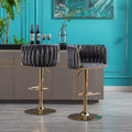 Set Of 2 Bar Stools,With Chrome Footrest And Base Swivel Height Adjustable Mechanical Lifting Velvet Golden Leg Simple Bar Stool Grey Grey Foam Fabric