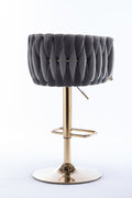 Set Of 2 Bar Stools,With Chrome Footrest And Base Swivel Height Adjustable Mechanical Lifting Velvet Golden Leg Simple Bar Stool Grey Grey Foam Fabric