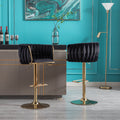Set Of 2 Bar Stools,With Chrome Footrest And Base Swivel Height Adjustable Mechanical Lifting Velvet Golden Leg Simple Bar Stool Black Black Foam Fabric