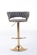 Set Of 2 Bar Stools,With Chrome Footrest And Base Swivel Height Adjustable Mechanical Lifting Velvet Golden Leg Simple Bar Stool Gray Gray Foam Fabric