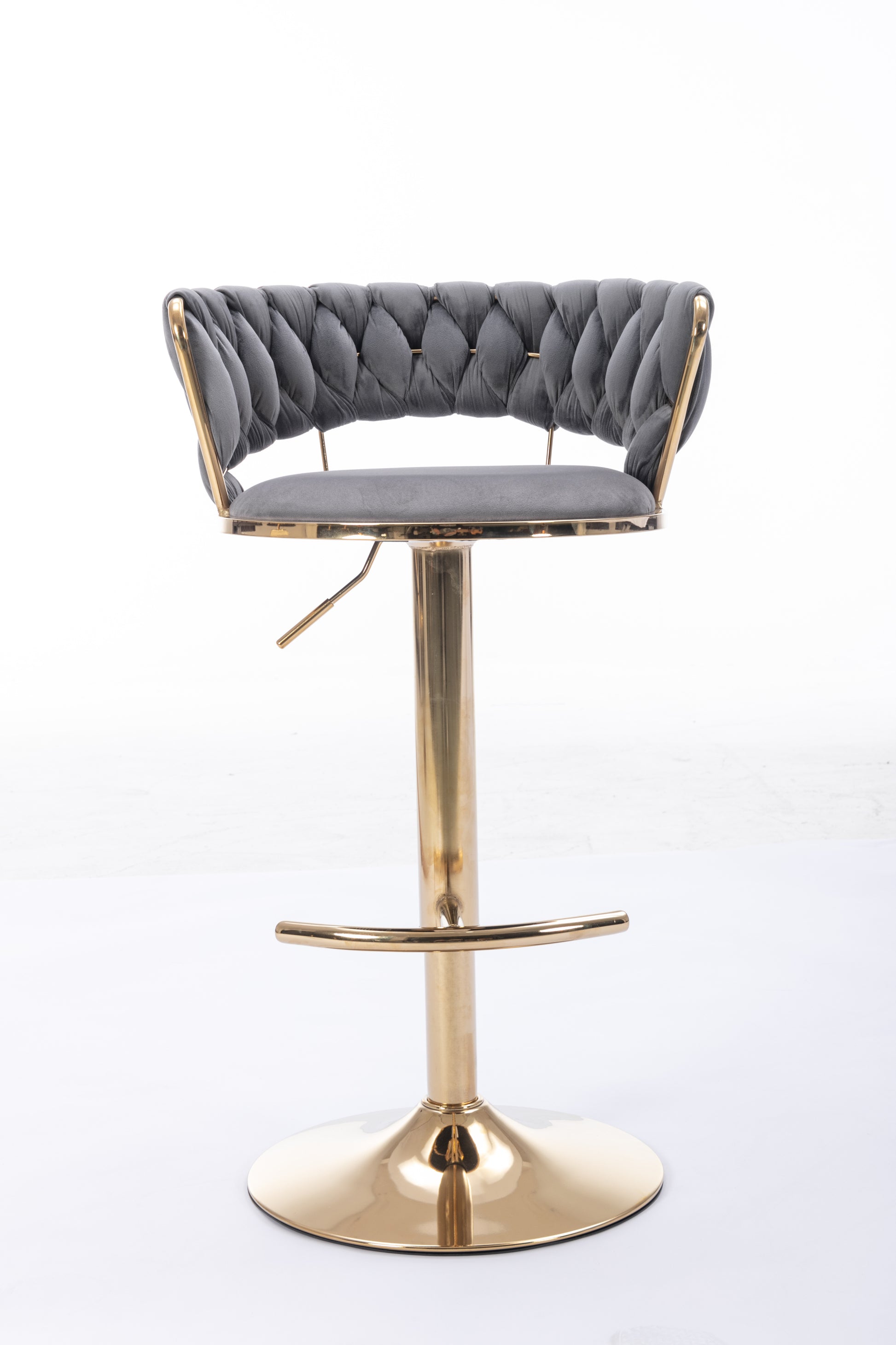 Set Of 2 Bar Stools,With Chrome Footrest And Base Swivel Height Adjustable Mechanical Lifting Velvet Golden Leg Simple Bar Stool Gray Gray Foam Fabric