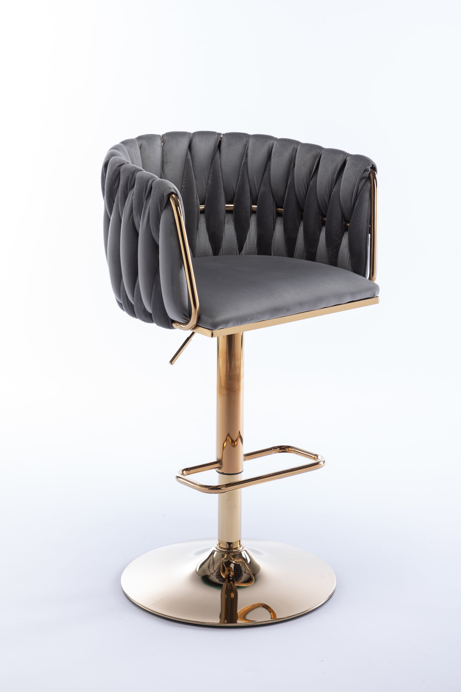 Set Of 2 Bar Stools,With Chrome Footrest And Base Swivel Height Adjustable Mechanical Lifting Velvet Golden Leg Simple Bar Stool Grey Grey Foam Fabric