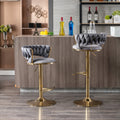 Set Of 2 Bar Stools,With Chrome Footrest And Base Swivel Height Adjustable Mechanical Lifting Velvet Golden Leg Simple Bar Stool Gray Gray Foam Fabric