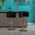 Set Of 2 Bar Stools,With Chrome Footrest And Base Swivel Height Adjustable Mechanical Lifting Velvet Golden Leg Simple Bar Stool Black Black Foam Fabric