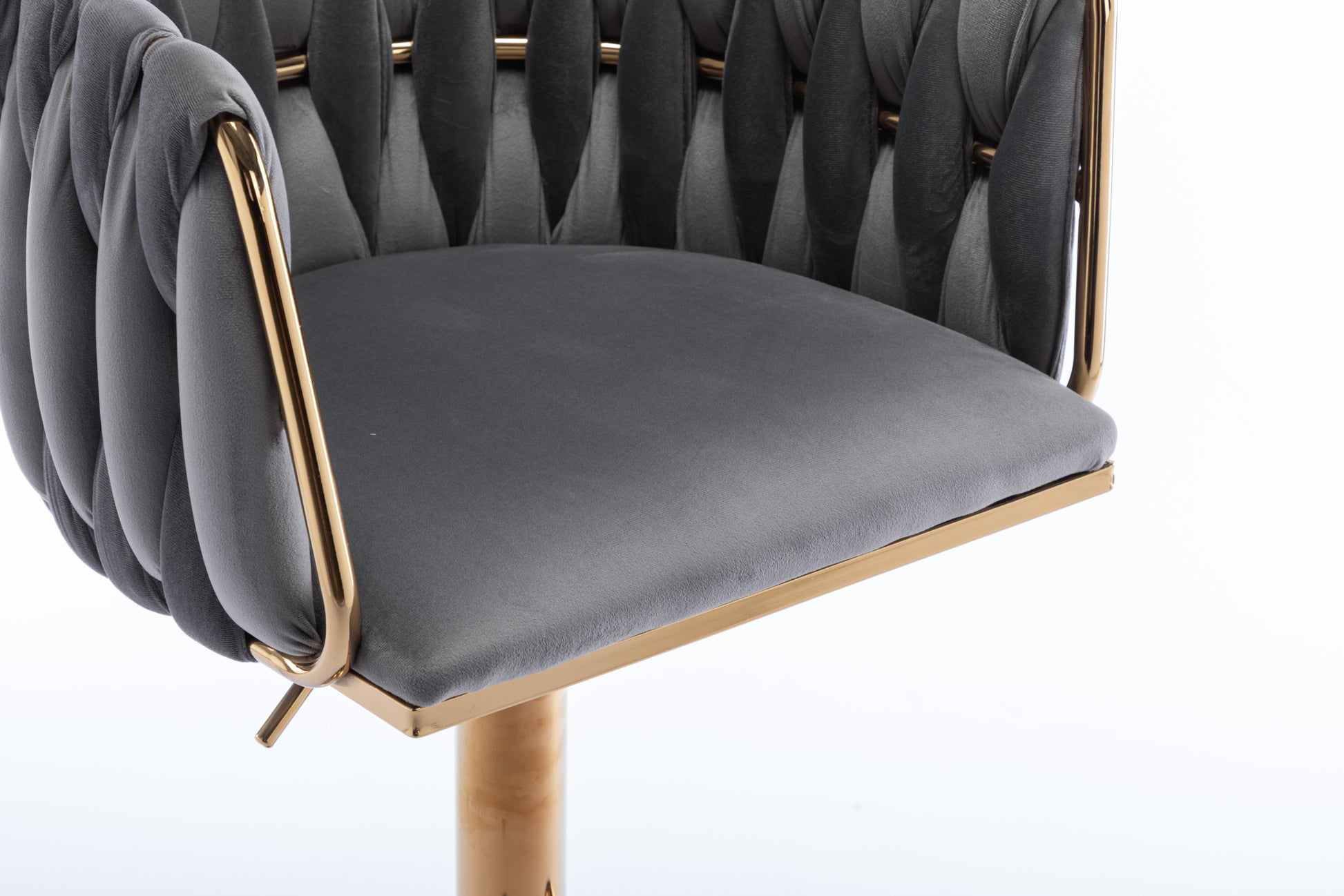 Set Of 2 Bar Stools,With Chrome Footrest And Base Swivel Height Adjustable Mechanical Lifting Velvet Golden Leg Simple Bar Stool Grey Grey Foam Fabric