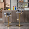 Set Of 2 Bar Stools,With Chrome Footrest And Base Swivel Height Adjustable Mechanical Lifting Velvet Golden Leg Simple Bar Stool Gray Gray Foam Fabric