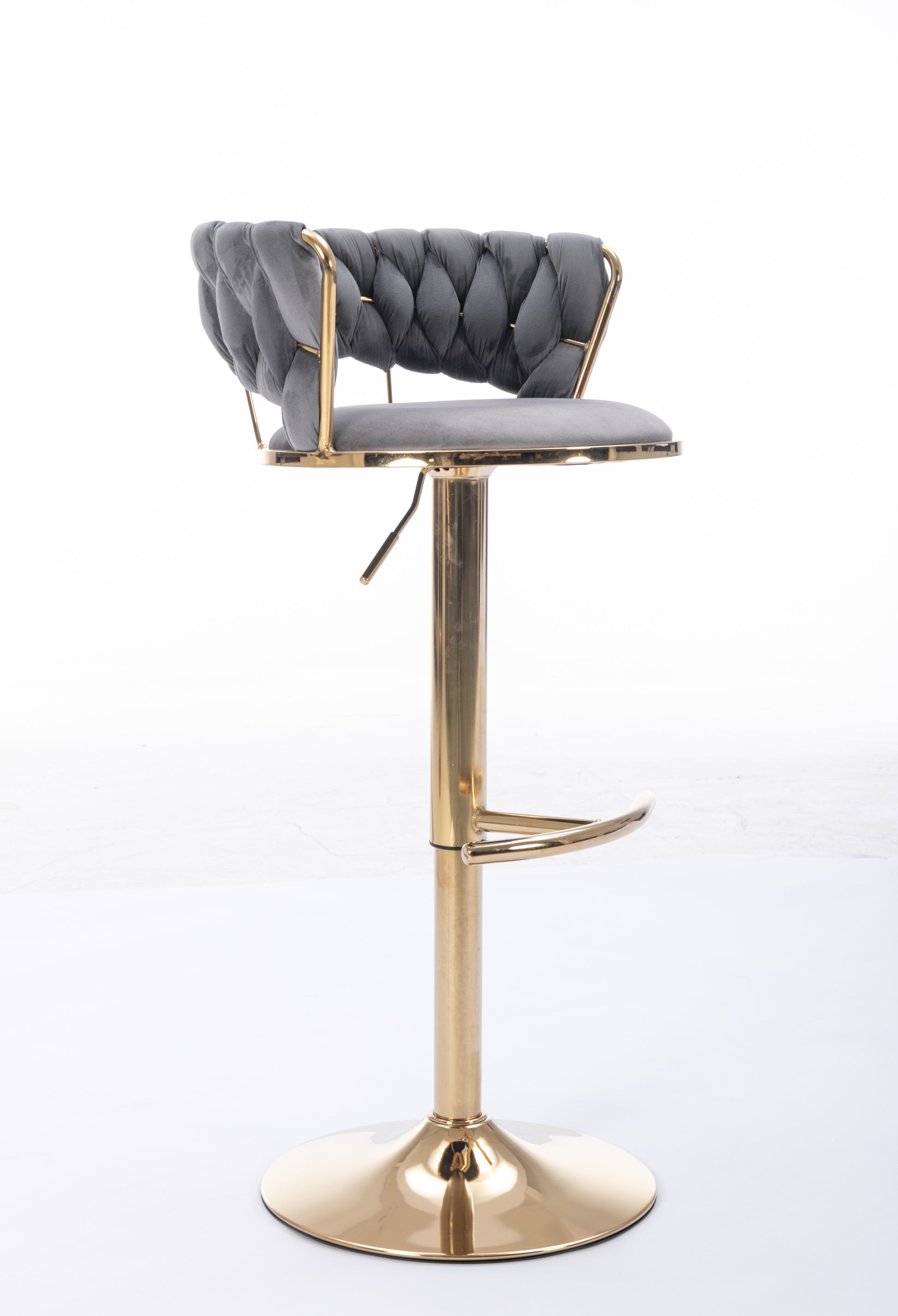 Set Of 2 Bar Stools,With Chrome Footrest And Base Swivel Height Adjustable Mechanical Lifting Velvet Golden Leg Simple Bar Stool Gray Gray Foam Fabric