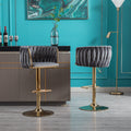 Set Of 2 Bar Stools,With Chrome Footrest And Base Swivel Height Adjustable Mechanical Lifting Velvet Golden Leg Simple Bar Stool Grey Grey Foam Fabric