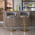 Set Of 2 Bar Stools,With Chrome Footrest And Base Swivel Height Adjustable Mechanical Lifting Velvet Golden Leg Simple Bar Stool Gray Gray Foam Fabric