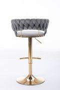 Set Of 2 Bar Stools,With Chrome Footrest And Base Swivel Height Adjustable Mechanical Lifting Velvet Golden Leg Simple Bar Stool Gray Gray Foam Fabric