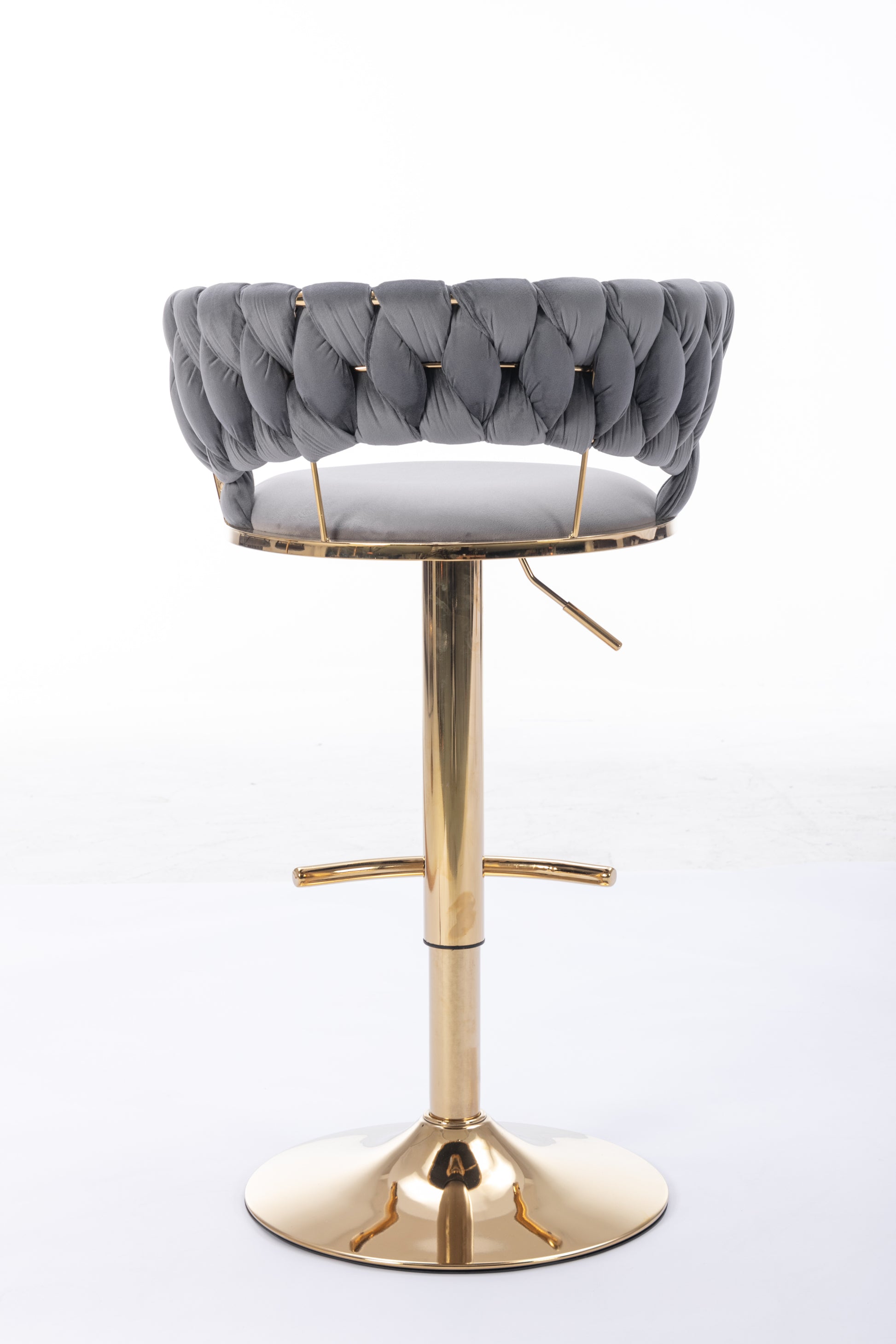 Set Of 2 Bar Stools,With Chrome Footrest And Base Swivel Height Adjustable Mechanical Lifting Velvet Golden Leg Simple Bar Stool Gray Gray Foam Fabric