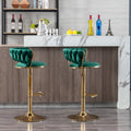 Set Of 2 Bar Stools,With Chrome Footrest And Base Swivel Height Adjustable Mechanical Lifting Velvet Golden Leg Simple Bar Stool Green Green Foam Fabric