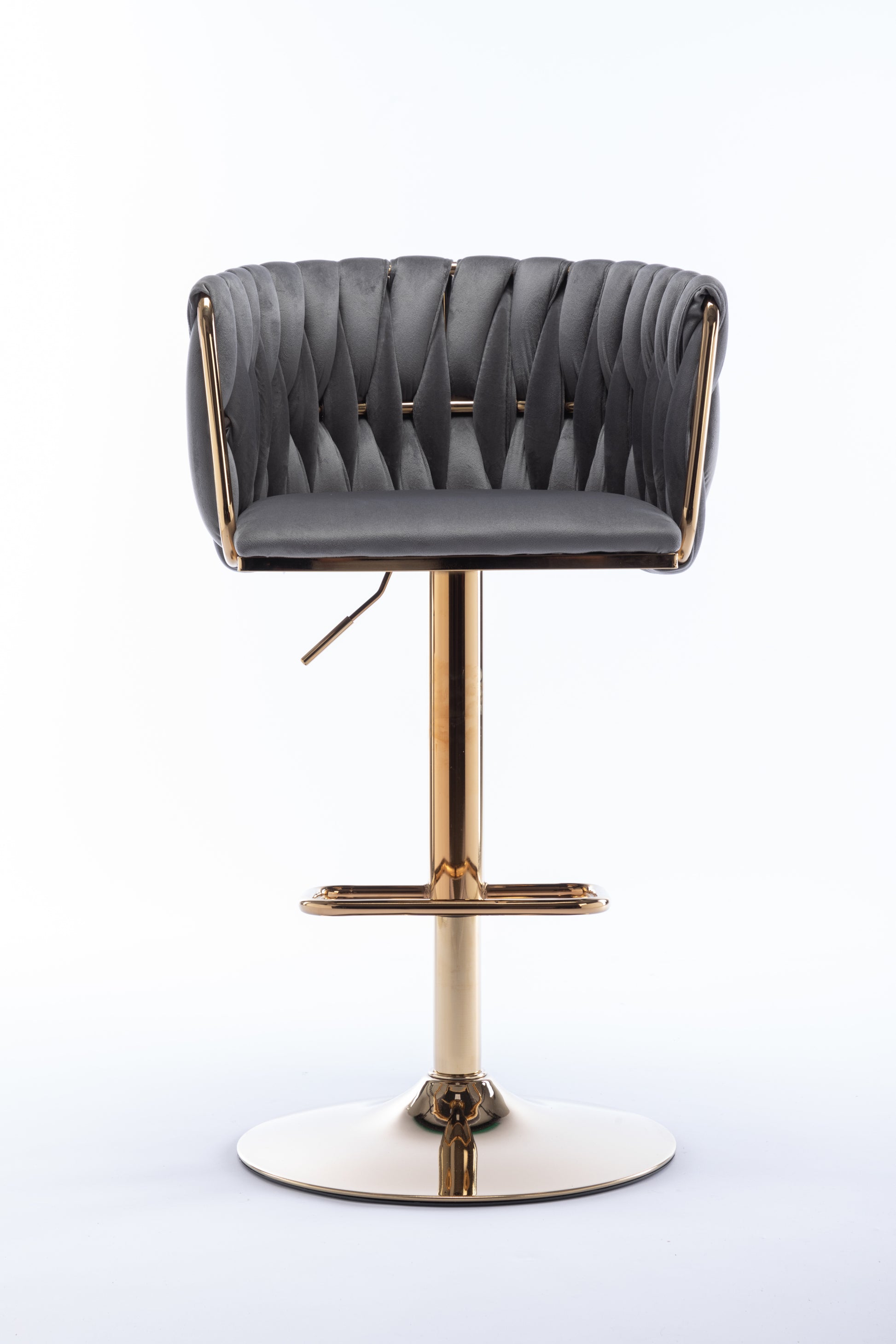 Set Of 2 Bar Stools,With Chrome Footrest And Base Swivel Height Adjustable Mechanical Lifting Velvet Golden Leg Simple Bar Stool Grey Grey Foam Fabric