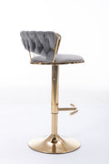 Set Of 2 Bar Stools,With Chrome Footrest And Base Swivel Height Adjustable Mechanical Lifting Velvet Golden Leg Simple Bar Stool Gray Gray Foam Fabric
