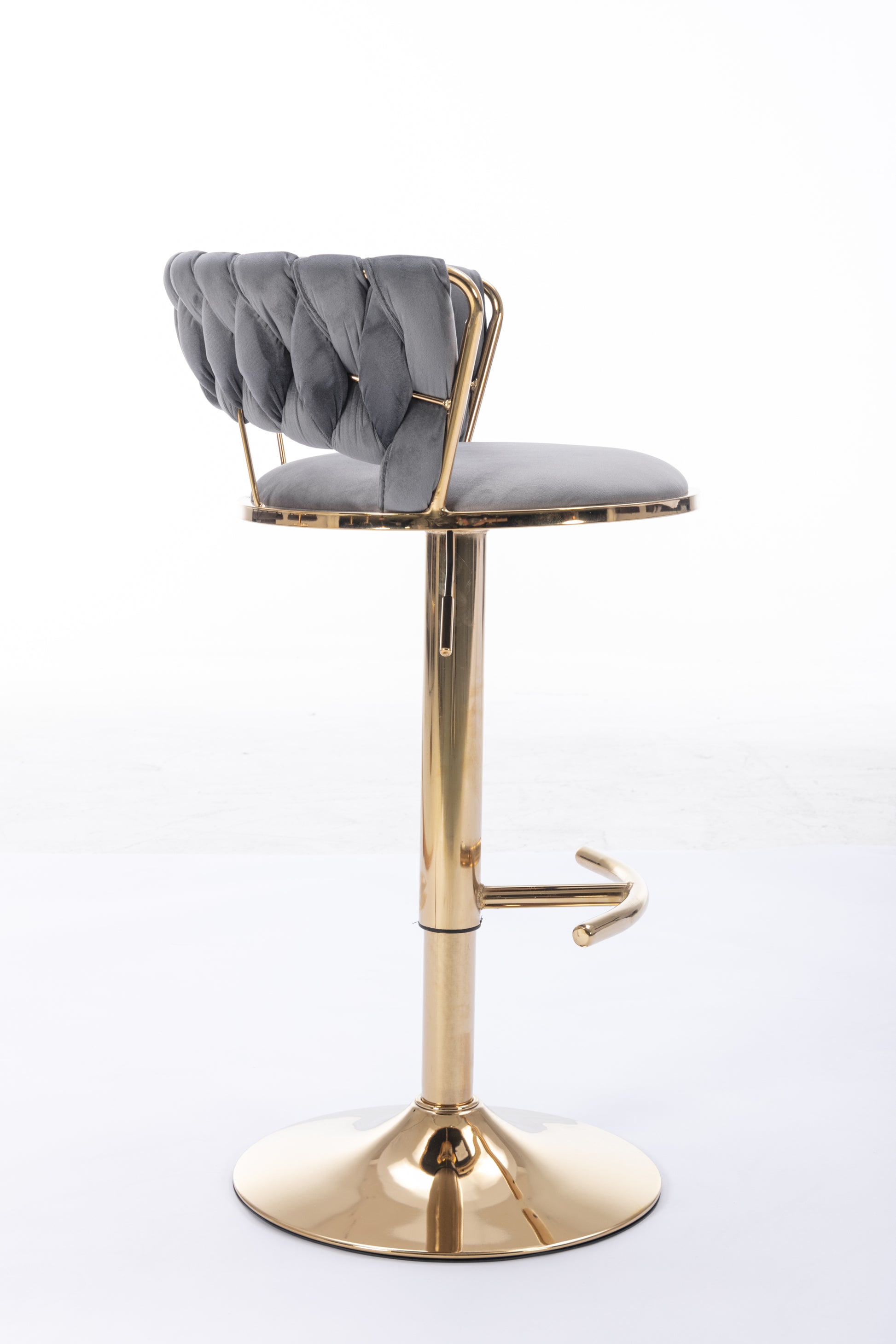 Set Of 2 Bar Stools,With Chrome Footrest And Base Swivel Height Adjustable Mechanical Lifting Velvet Golden Leg Simple Bar Stool Gray Gray Foam Fabric