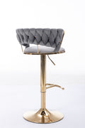Set Of 2 Bar Stools,With Chrome Footrest And Base Swivel Height Adjustable Mechanical Lifting Velvet Golden Leg Simple Bar Stool Gray Gray Foam Fabric