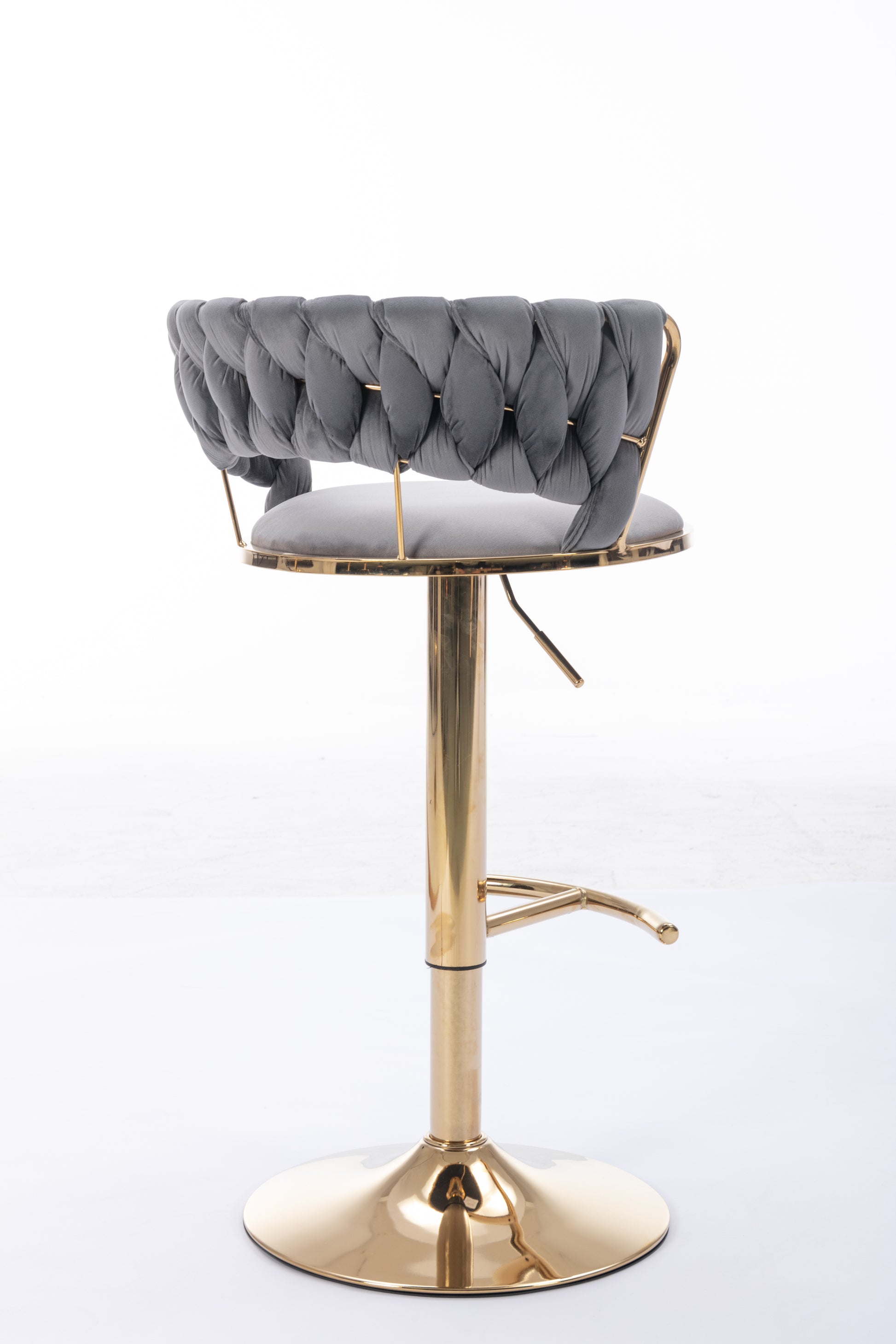 Set Of 2 Bar Stools,With Chrome Footrest And Base Swivel Height Adjustable Mechanical Lifting Velvet Golden Leg Simple Bar Stool Gray Gray Foam Fabric