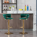 Set Of 2 Bar Stools,With Chrome Footrest And Base Swivel Height Adjustable Mechanical Lifting Velvet Golden Leg Simple Bar Stool Green Green Foam Fabric