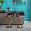 Set Of 2 Bar Stools,With Chrome Footrest And Base Swivel Height Adjustable Mechanical Lifting Velvet Golden Leg Simple Bar Stool Grey Grey Foam Fabric
