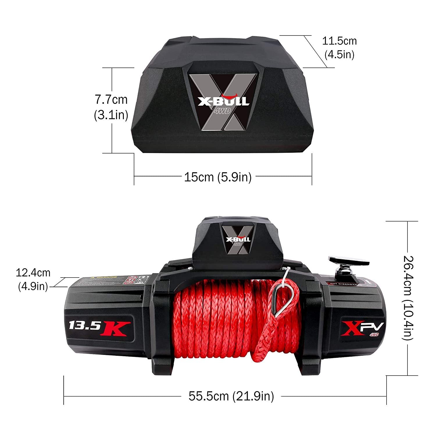 13500 Lbs Electric Winch Xpv 12V Synthetic Red Rope Arrival Jeep Towing Truck 4Wd Black Stainless Steel