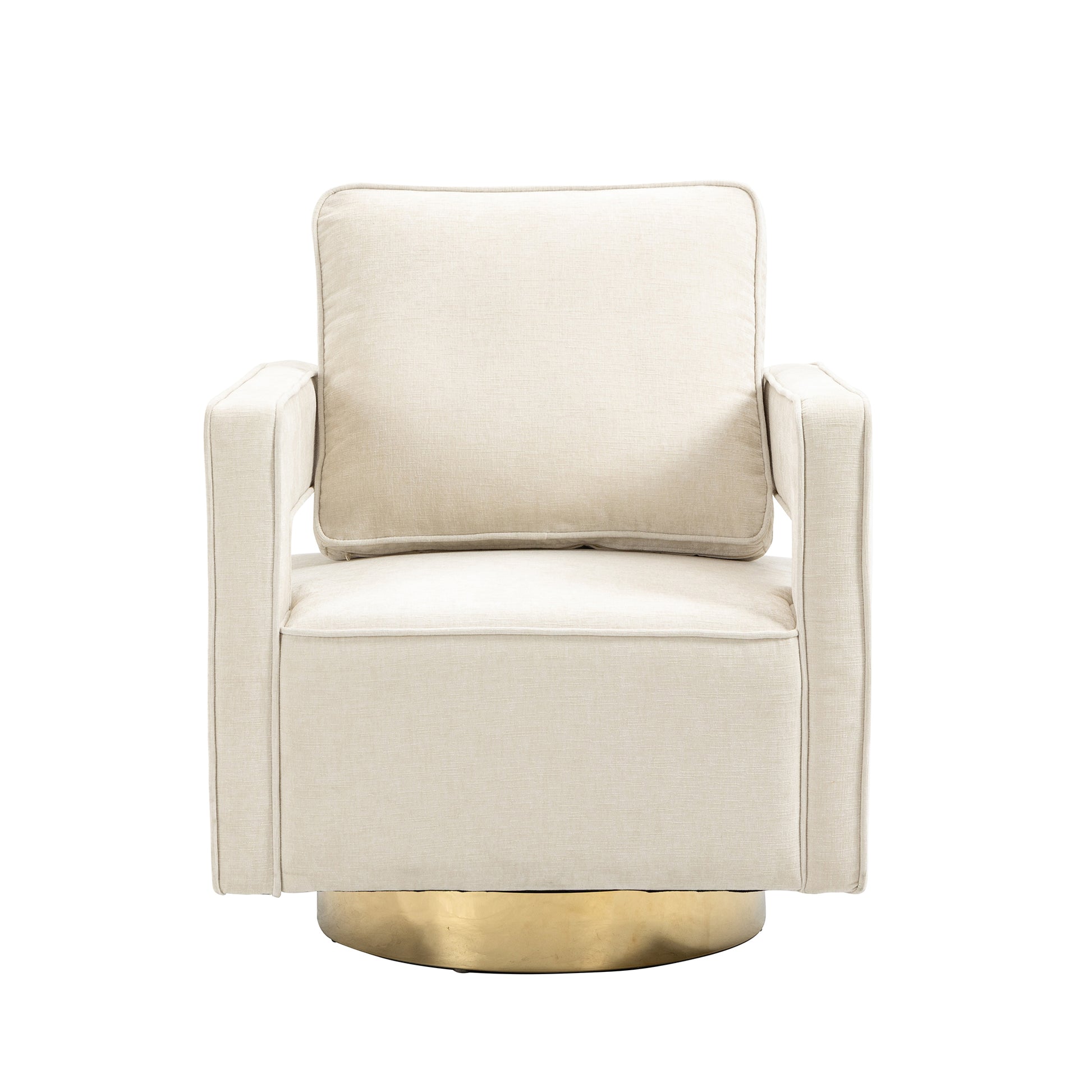 30.7"W Swivel Accent Open Back Chair Modern Comfy Sofa Chair With Gold Stainless Steel Base For Nursery Bedroom Living Room Hotel Office, Club Chair Leisure Arm Chair For Lounge Beige Chenille Beige