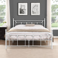 Queen Size Metal Bed Frame With Headboard And Footboard White White Metal