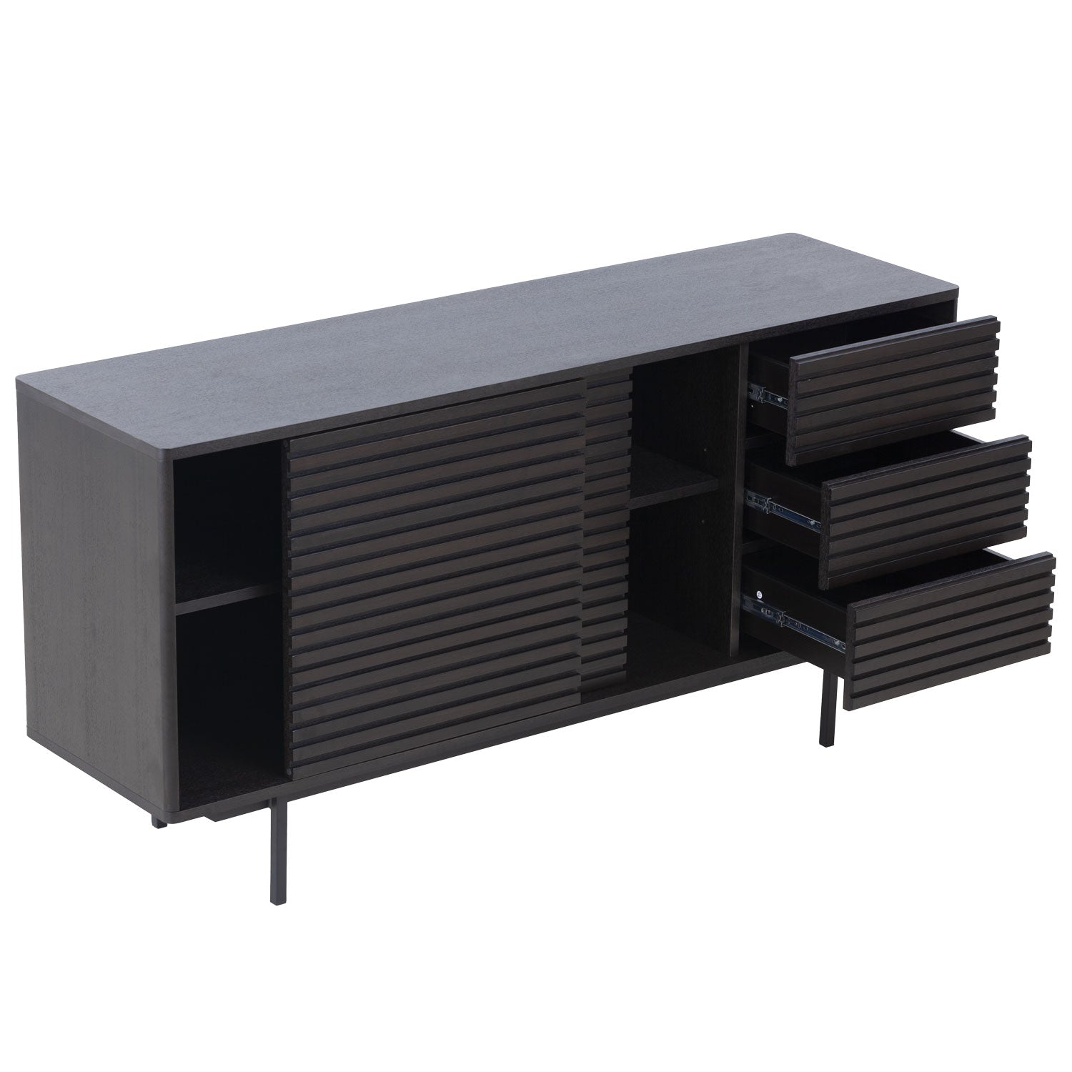 Combo Mid Century Sideboard Buffet Table Or Tv Stand With Storage For Living Room Kitchen Walnut Wood Stainless Steel