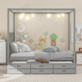 Queen Size Canopy Platform Bed With Twin Size Trundle And Three Storage Drawers,Gray Gray Pine