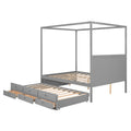 Queen Size Canopy Platform Bed With Twin Size Trundle And Three Storage Drawers,Gray Gray Pine