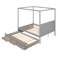 Queen Size Canopy Platform Bed With Twin Size Trundle And Three Storage Drawers,Gray Gray Pine