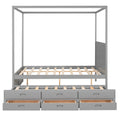 Queen Size Canopy Platform Bed With Twin Size Trundle And Three Storage Drawers,Gray Gray Pine